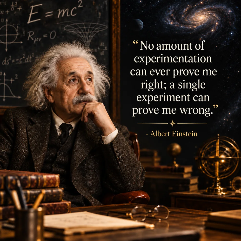 Albert Einstein quote: No amount of experimentation can ever prove me right; a single experiment can prove me wrong.