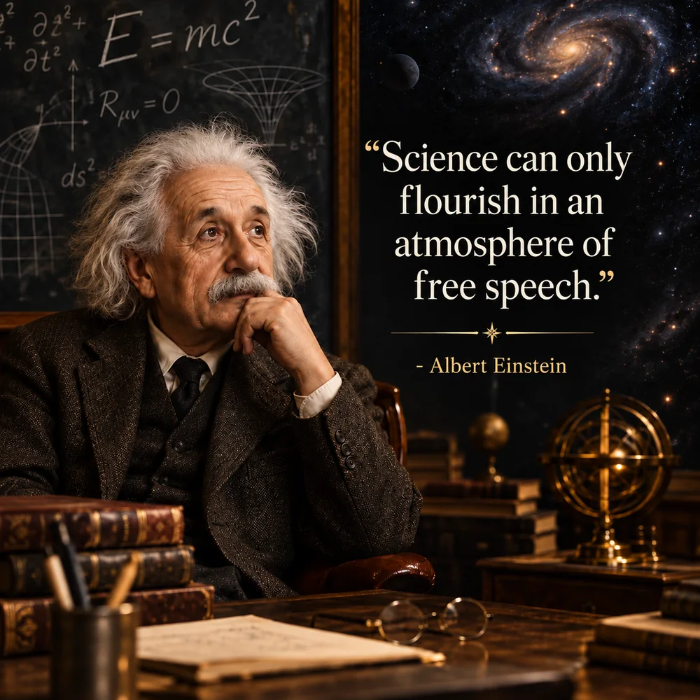 Albert Einstein quote: Science can only flourish in an atmosphere of free speech.